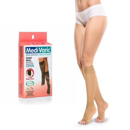 MEDIAS CONTROL VARICE RODILLA TRANSPARENTE DEDOS LIBRES 15-20